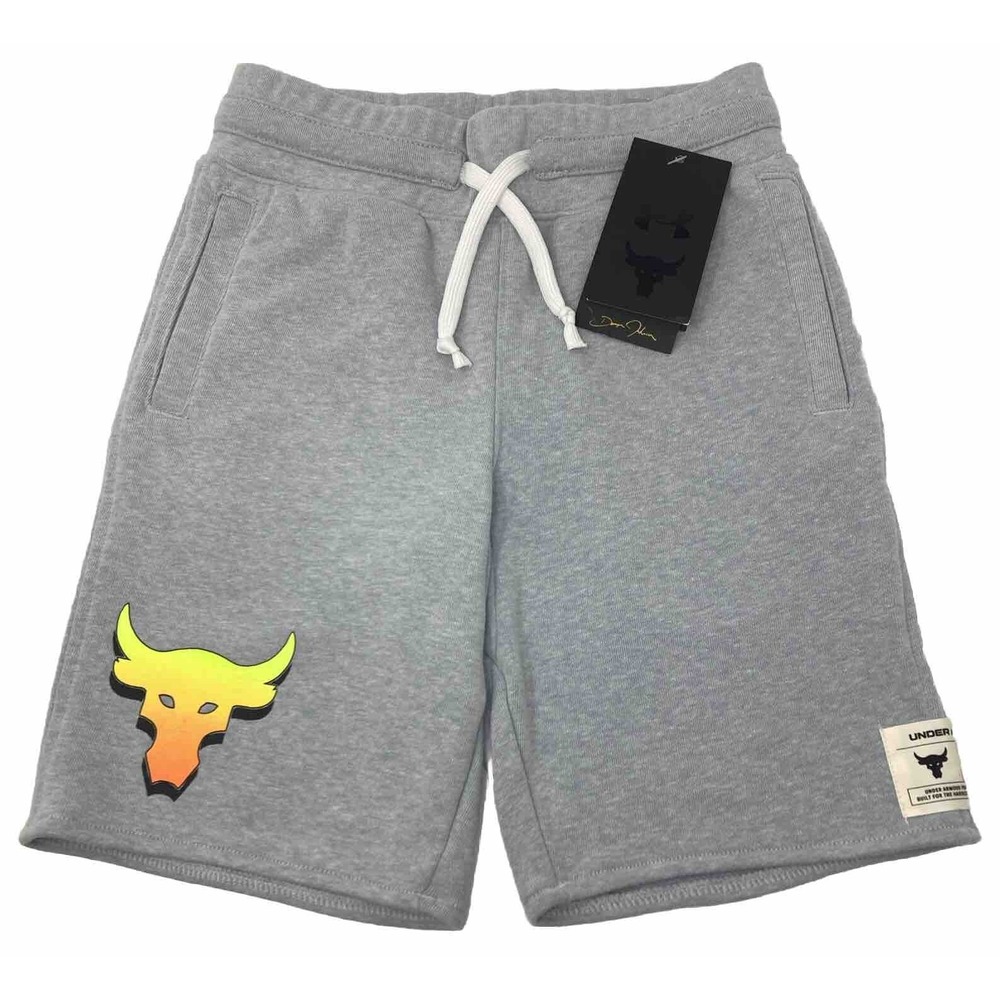 Under Armour Boys' Project Rock Terry Shorts Grey‎ Cotton Fleece Youth XS NWT